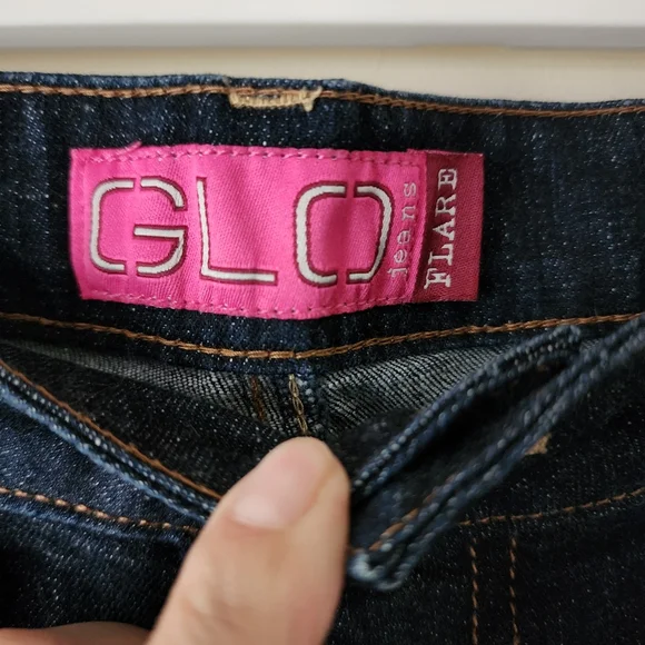 GLO JEANS FLARE Dark Wash Denim Blue Jeans Small Bell Bottom Flare Jeans Size 11 - Picture 8 of 14